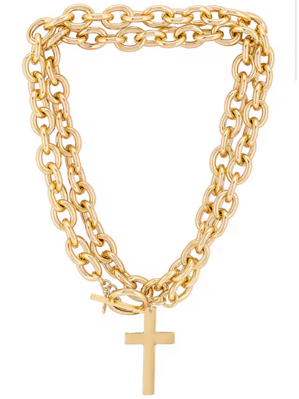 Gold-Tone Double Chain Cross Necklace - Women's Jewelry